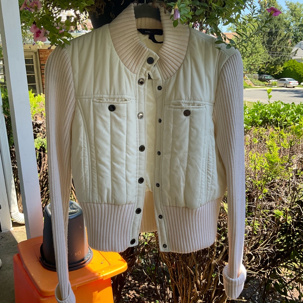 Bcbg Maxazaria Wool Blend Off White Quilted Jacket. Size Medium.